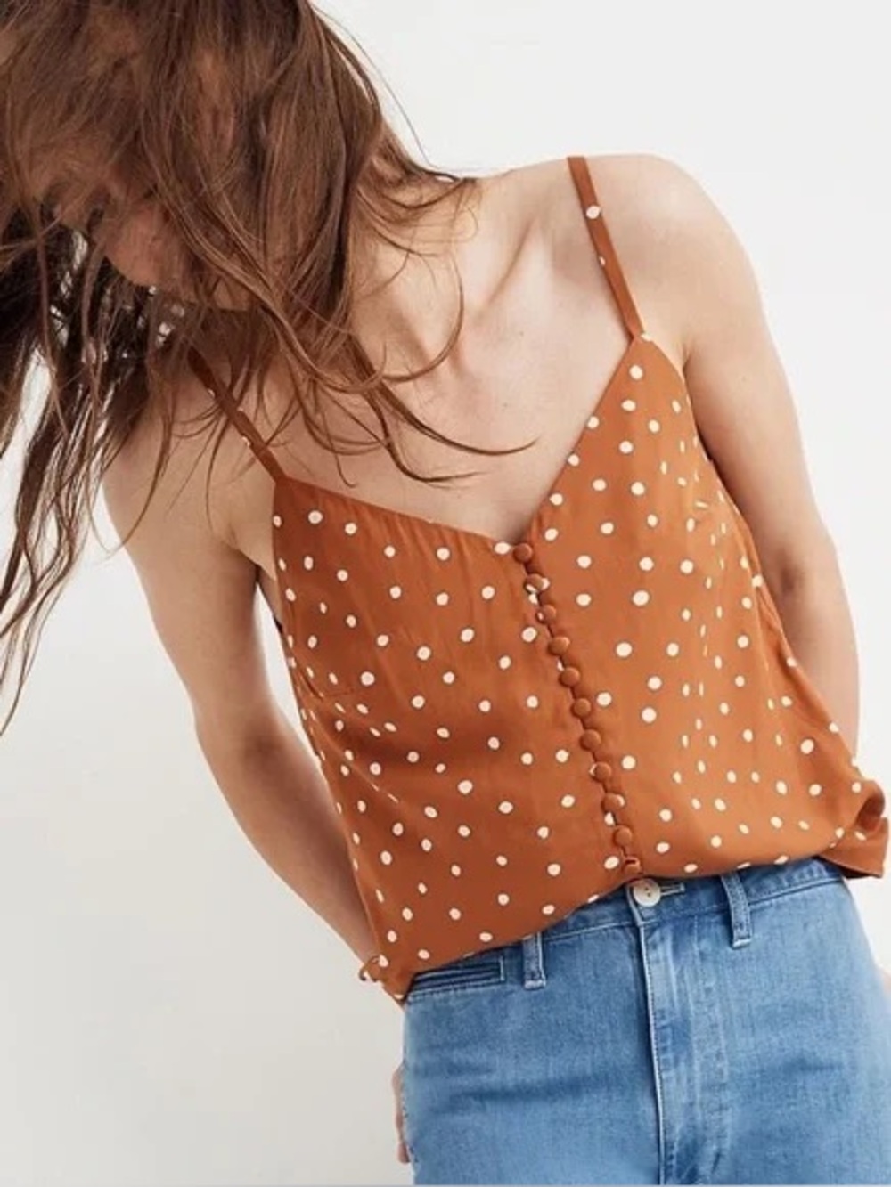 Button-Down Cami Top in Inkspot Dots Burnt Clay